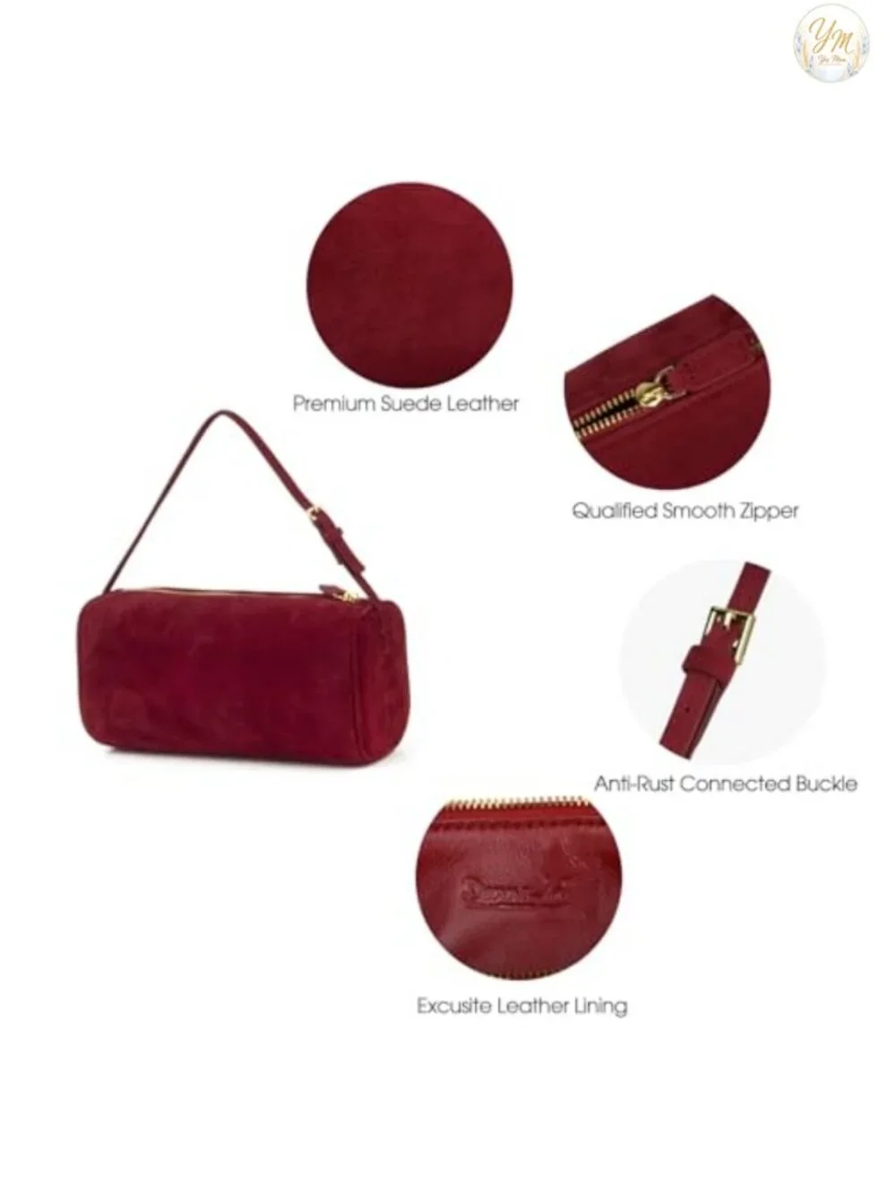 Premium Suede Leather Crossbody Hobo Bag with Zipper Pocket Shoulder Purse